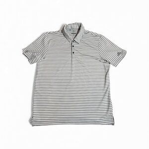 adidas Gray and White Striped Polo Golf Shirt Large